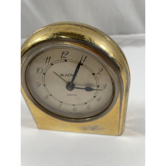 Vintage Bulova Quartz Gold Desk Clock Made in West Germany Tested Working - Picture 6 of 12